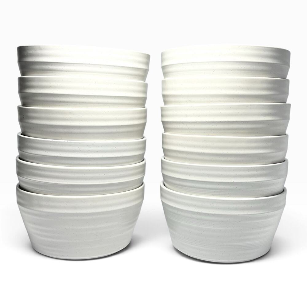 Bee & Willow “Milbrook, White” 12 Ceramic Coupe All Purpose Large Bowls 6”